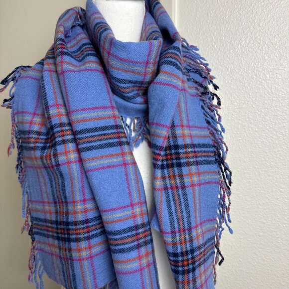 Talbots Winter 100% Wool Scarf  Plaid Fringe 62 x 19 Rectangle Shawl Wrap Soft - Picture 1 of 7
